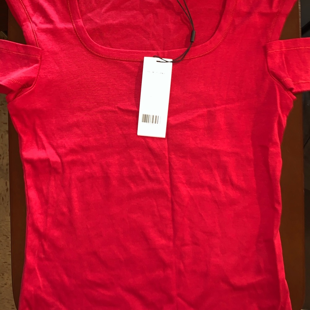 Helmut Lang | Women's Scoop Neck Cutout  T-Shirt | Red | Small | NWT - Picture 4 of 4